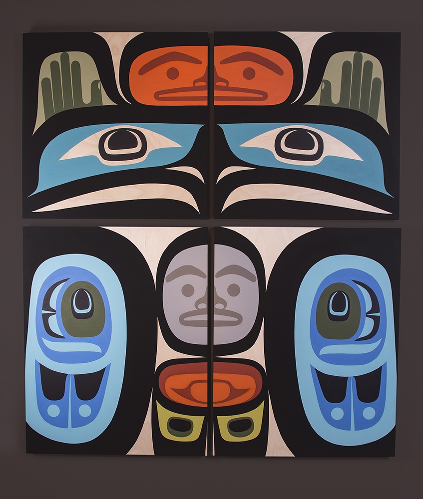 Totem Steve Smith - Dlakwagila Oweekeno Polyptych paint on birch panel 49 x 55 original painting northwest coast native art
