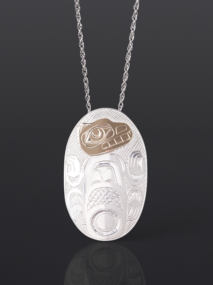 Beaver Pendant Barry Wilson Haisla Silver, 14k gold, silver chain 2 x 1 1/4 700 jewelry northwest coast native art