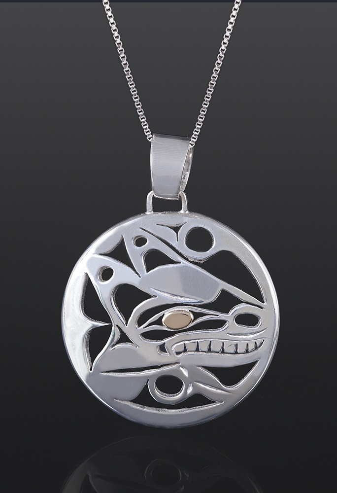 wolf pendant Grant Pauls Tahltan Silver, silver chain 1 1/2 dia. 395 gold jewelry native art northwest coast