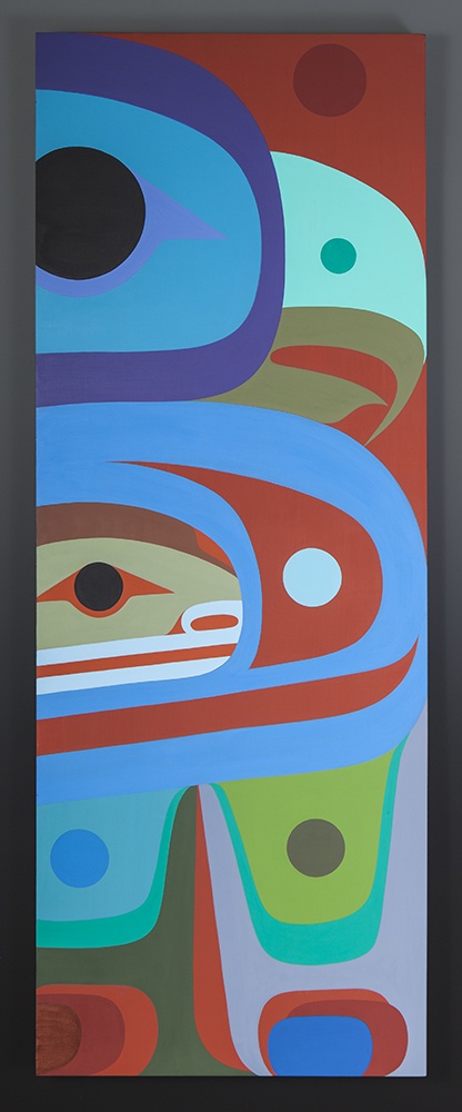 Young Eagle Steve Smith Oweekeno Acrylic on birch panel 18 x 48 original painting contemporary native art northwest coast eagle