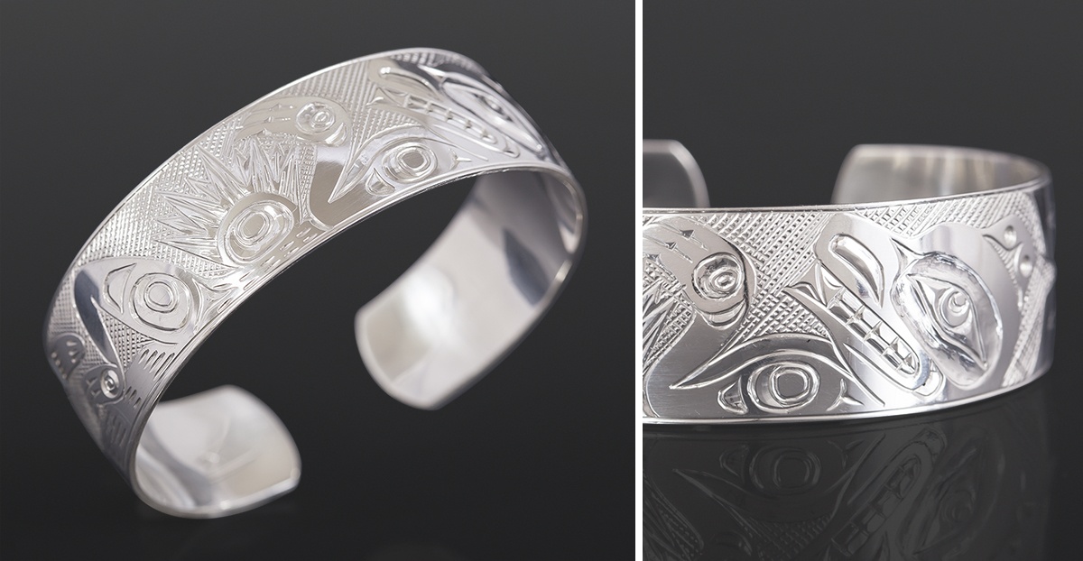 otter and urchin bracelet Kelvin Thompson Saulteaux Silver 6 x ¾ 425 jewelry northwest coast native art