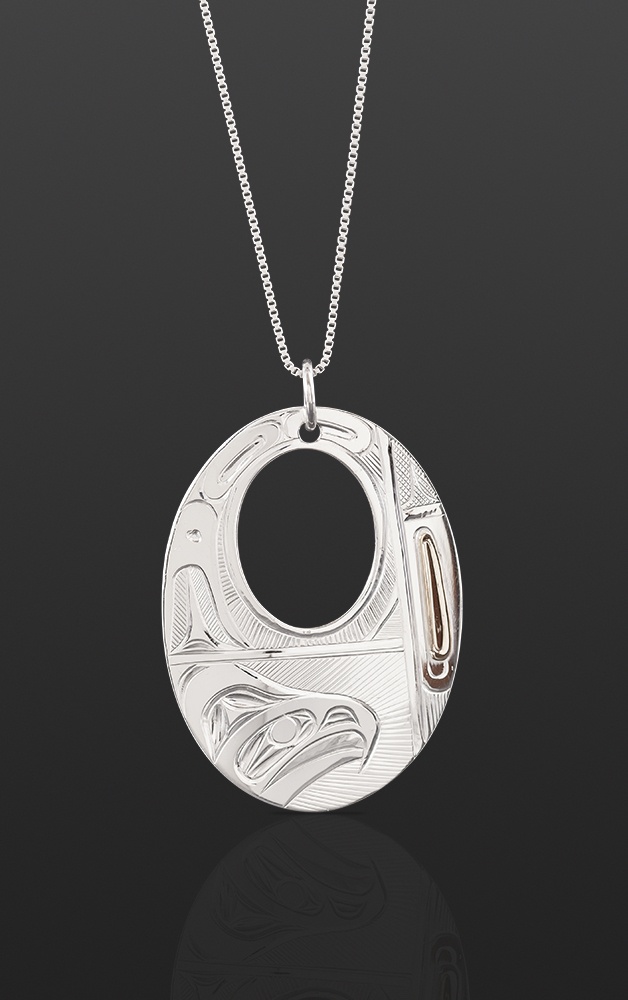 Eagle pendant Corrine Hunt Kwakwakawakw Silver, 14k gold, silver chain 1½ x 1 northwest coast native art jewelry