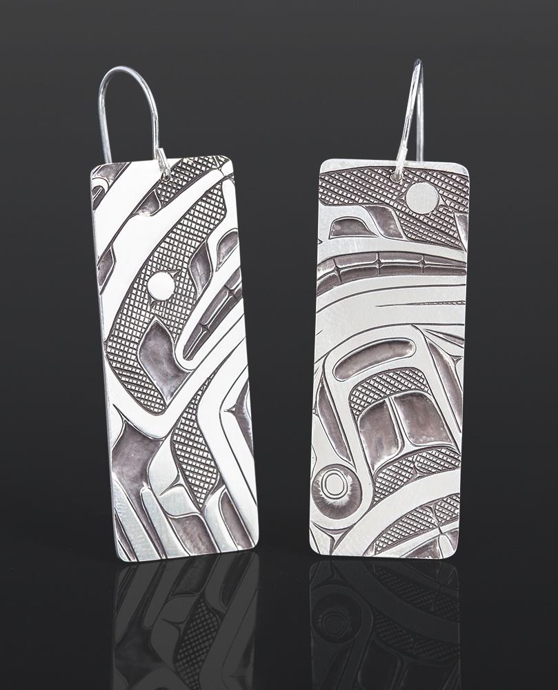 box design earrings Corey Moraes Tsimshian Silver 1¼ x ¾ 850 jewelry northwest coast native art