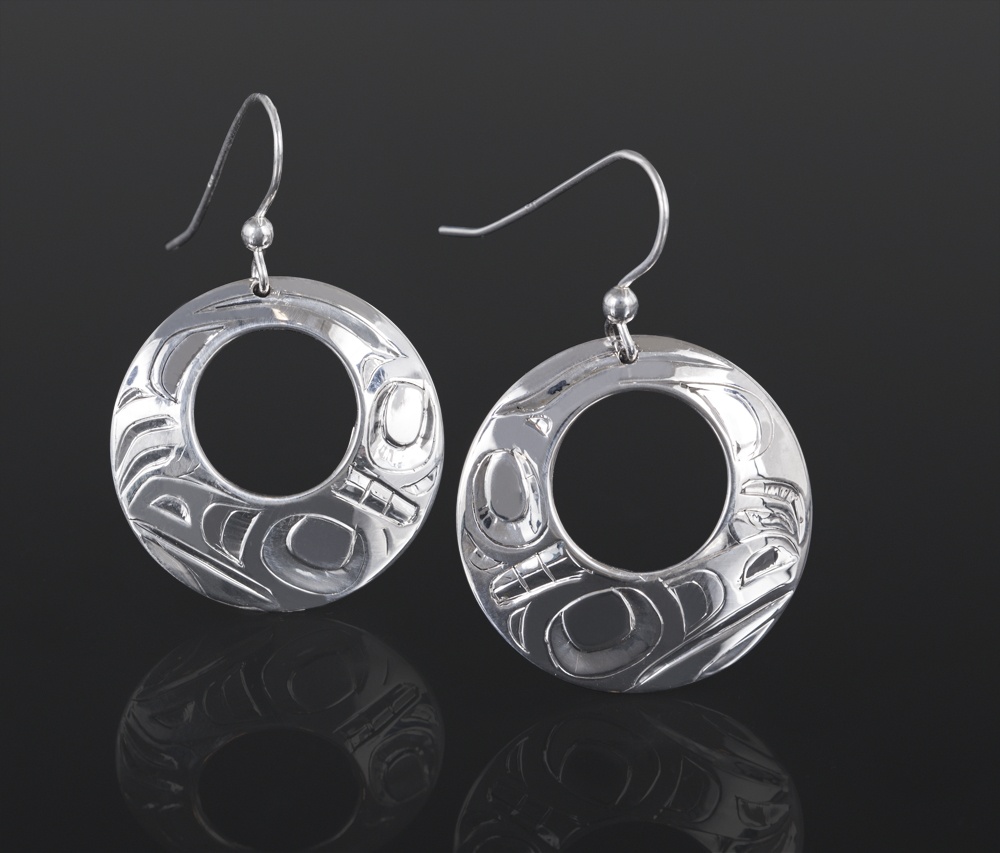 raven earrings Alvin Adkins Haida Silver 1 3/4 northwest coast jewelry native art