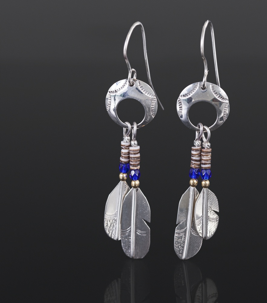 feather earrings Courage Benally Navajo silver jewelry northwest coast native art