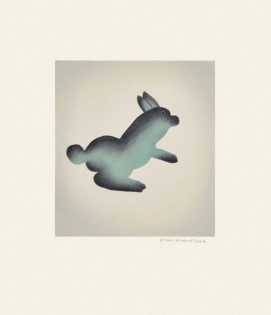 Hop Ettusa Kingwatsiaq Etching & Aquatint hop rabbit hare inuit print cape dorset