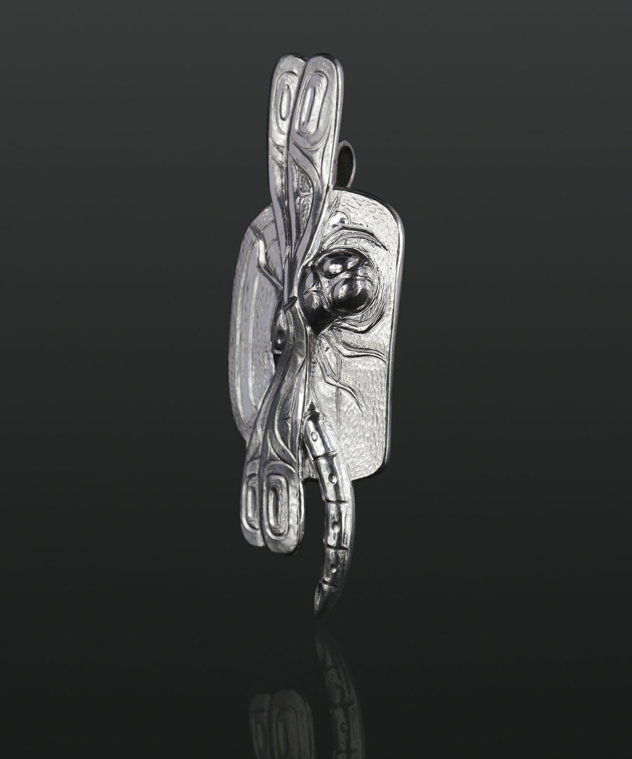 dragonfly pendant Gus Cook Kwakwaka'wakw silver Repoussé jewelry pendant native art northwest coast 2 1/2 x 1 1050