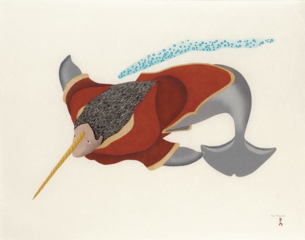 Narwhal Spirit Tim Pitsiulak Stonecut & Stencil 24.25 x 30.5 800 inuit cape Dorset