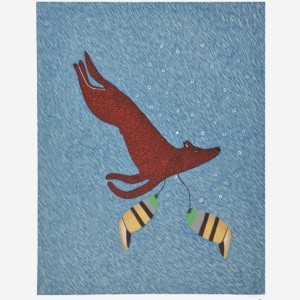 dog with kamiks Ningeokuluk Teevee Stonecut & Stencil 23 x 19 ½ 775 inuit print cape Dorset