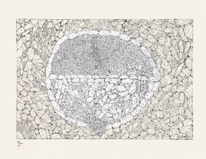 Nicotye Samayualie Stonecut Edition of 100 20 1/2 x 26 1/4 700 Upingngivik (Summer Camp Site)