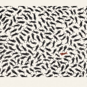 Cee Pootoogook Stonecut Edition of 100 22 ½ x 28 700 school of fish inuit print cape dorset