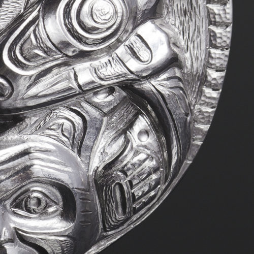 sisiutl pendant serpent wolf Gus Cook Kwakwaka'wakw silver Repoussé jewelry native art northwest coast 2 1/2 x 2 1/2 2800