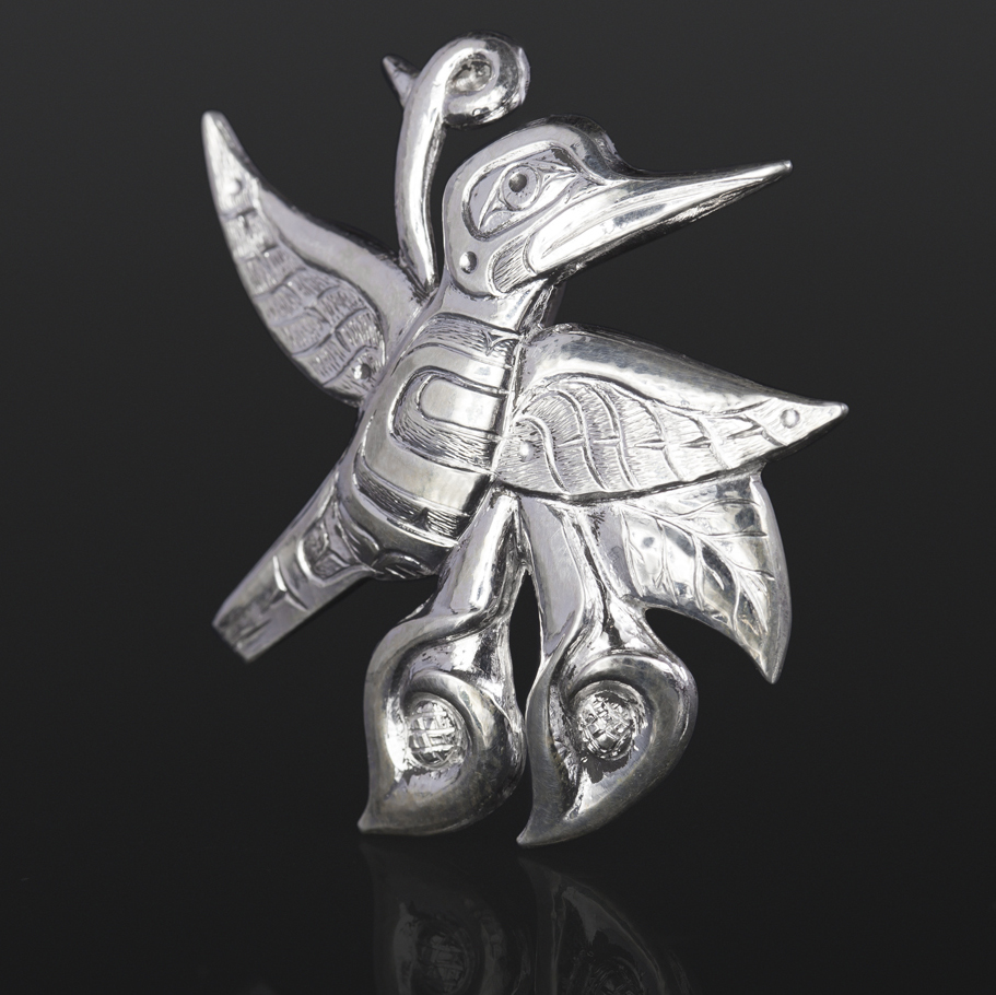 hummingbird and lily pendant Gus Cook Kwakwaka'wakw silver Repoussé jewelry pendant custom native art northwest coast 2 x 2 1300