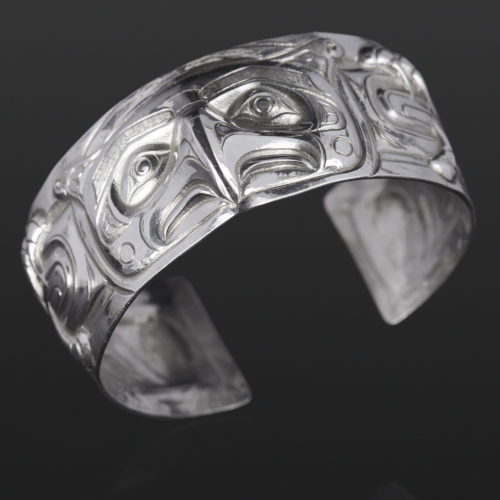 thunderbird bracelet custom stand Gus Cook Kwakwaka'wakw silver Repoussé jewelry native art northwest coast 6 x 1 2600