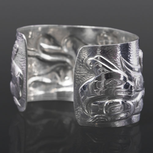 Family Crest  Gus Cook repousse bracelet jewelry swans sisiutl  Kwakwaka’wakw  Silver  2 x 6 7500