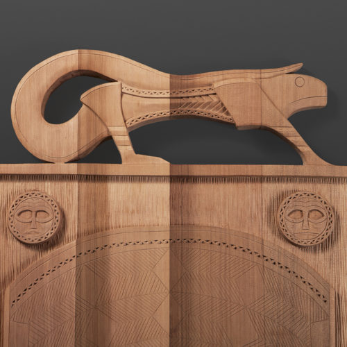 Salamander Panel Greg Robinson Chinook Red cedar 69" x 20" x 2" $5800 Columbia river Northwest coast Chinookan