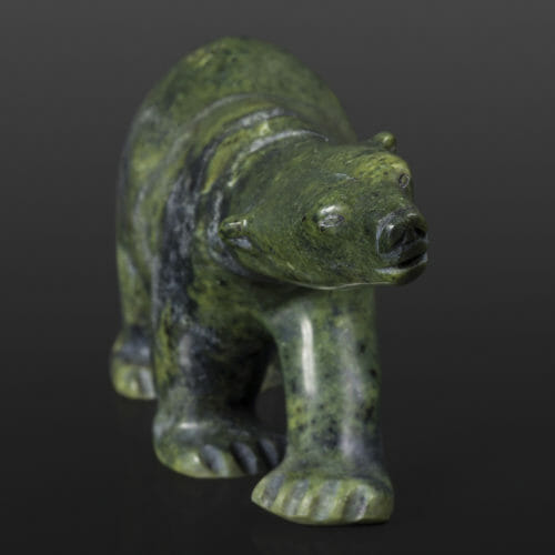 Polar Bear Quaraq Nungusuituk Inuit Serpentine 8 ½” x 3” x 3 ½” $675 arctic bear stone sculpture cape dorset