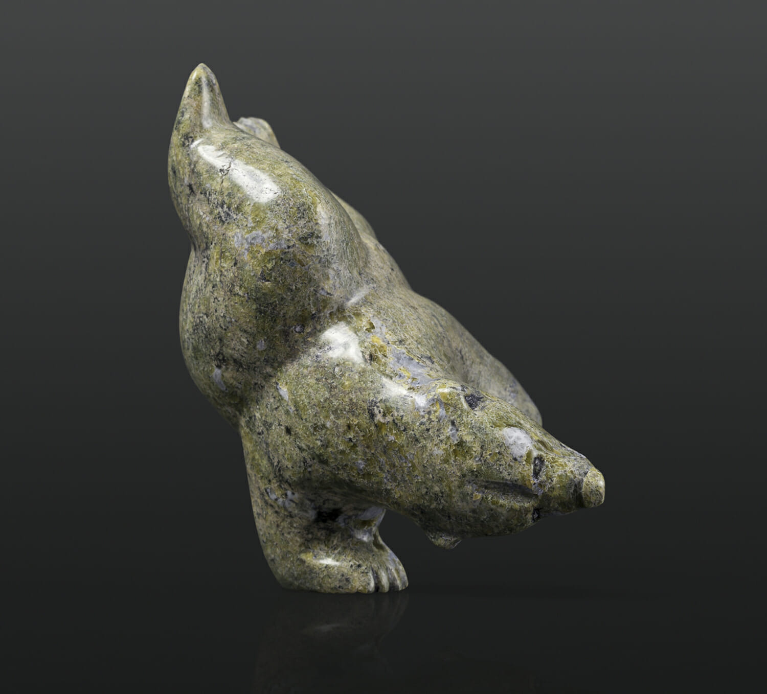 Balancing Bear Samonie Shaa Inuit Serpentine 3” x 4” x 4¾” $400 stone sculpture cape dorset