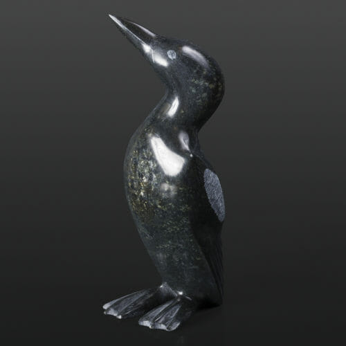 Loon Hears a Call Itulu Etidloie Inuit Serpentine 3” x 3½” x 8¼” $750 Cape Dorset Arctic Works stone sculpture bird