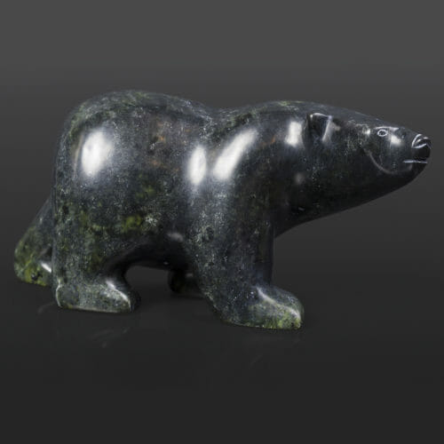 Polar Bear Joanie Ragee Inuit Serpentine 8” x 3” x 3 ½” $585 cape dorset stone sculpture arctic