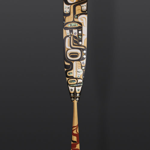 Thunderbird & Whale Steersman’s Paddle Moy Sutherland Nuu-Chah-Nulth Yellow cedar, paint, abalone 84” x 9½” x 1”