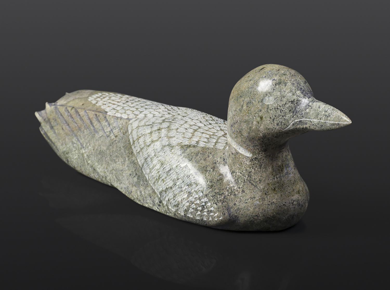 Loon Itulu Etidloie Inuit Serpentine 13” x 3½” x 4” $1360 arctic bird arctic sculpture cape dorset
