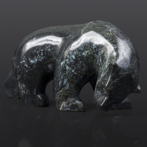 Polar Bear (14093) x Tony Ohotaq Inuit Serpentine 9” x 4” x 5” $895 arctic sculpture cape dorset stone sculpture
