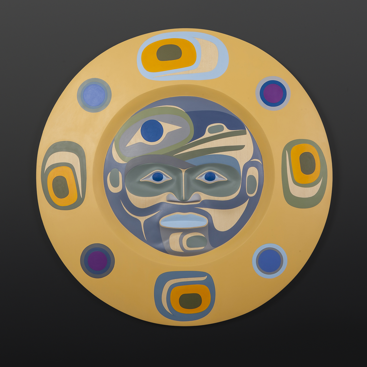 Calmness Begins Steve Smith - Dla'kwagila Oweekeno Yellow cedar, paint 25" dia. x 1" $5800
