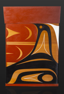 Thunderbird and Orca Bentwood Box Luke Marston Coast Salish Red cedar, paint 22¼” x 15¼” x 15¼” $12000
