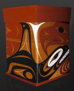 Thunderbird and Orca Bentwood Box Luke Marston Coast Salish Red cedar, paint 22¼” x 15¼” x 15¼” $12000