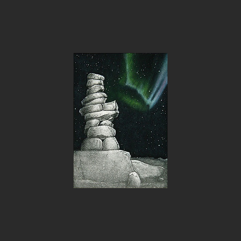 My Father's Inukshuk Germaine Arnaktauyok Inuit fathers inukshuk Etching & Aquatint $400 13" x 17" #32/60