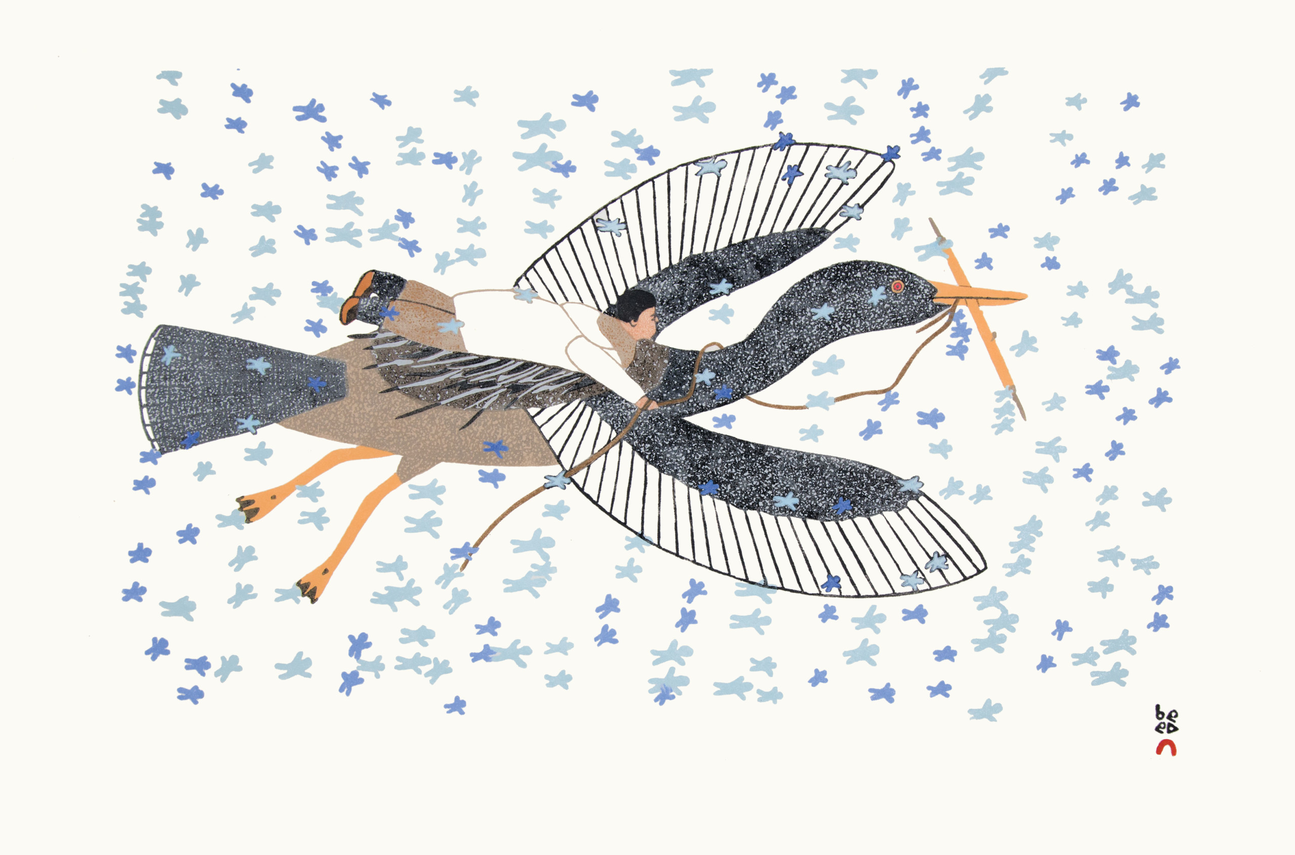 QAVAVAU MANUMIE Celestial Flight Stonecut Printer: Qavavau Manumie 38.7 x 61.5 cm; 15 1/4 x 24 1/4 $360 US