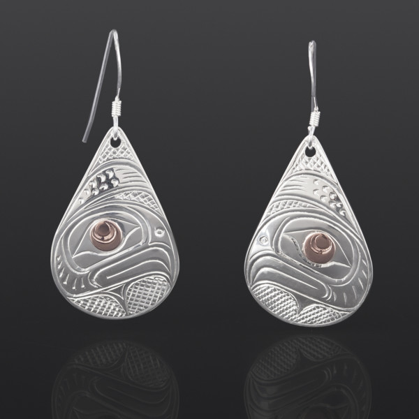Eagle Earrings Lloyd Wadhams Jr Kwakwaka'wakw Silver, rose gold