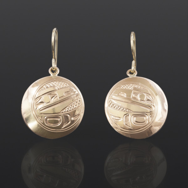 Raven in Moon Earrings William Bedard Haida !4k gold