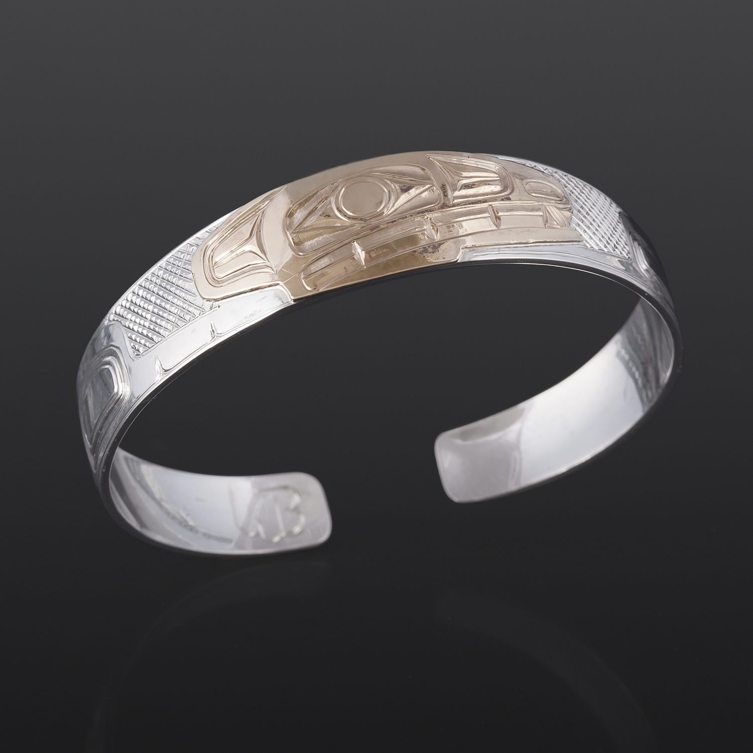 Wolf Clan Bracelet William Bedard Haida Silver, 14k gold