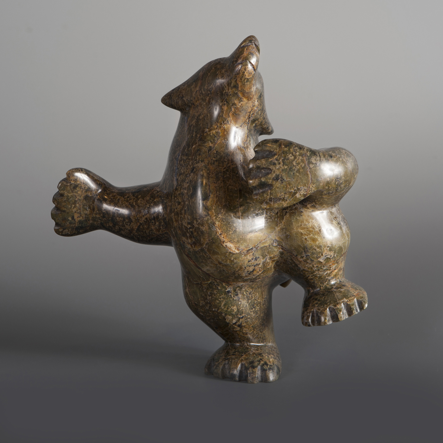 Dancing Polar Bear Ottokie Samayualie Inuit Serpentine #36 7” x 7” x 3 ½” $650