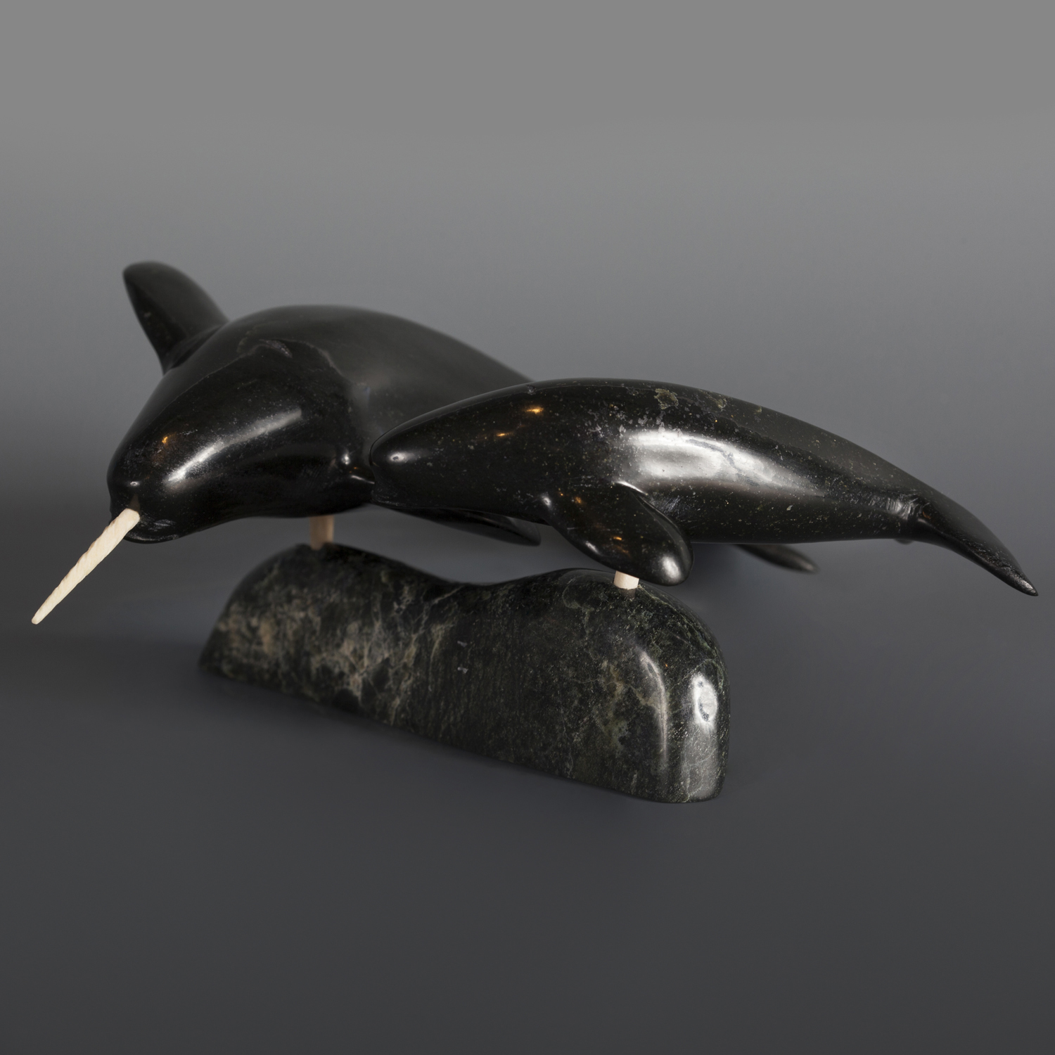 Narwhal with Young Pudlalik Shaa Inuit Serpentine #68 7” x 6” x 3” $620