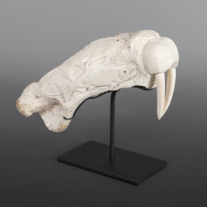Walrus and Whale Sam Dimmick Inupiat Fossilized walrus jaw, ivory, baleen 10” x 9” x 10” $2500