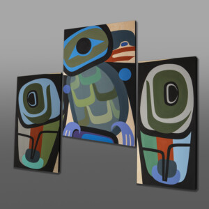 Trickster (Raven Triptych)  Steve Smith - Dla'kwagila Oweekeno Acrylic painting on birch panels