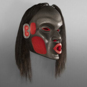 Dzunukwa Mask
Raymond Shaw
Kwakwaka’wakwRed cedar, horsehair, paint
16” x 16’ x 9” (22” w/ hair)
$5000
