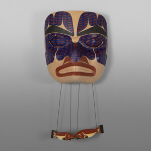 "Ol"
Bear Sleeper Mask
David A Boxley
Ts'msyen
Red cedar, yellow cedar, string, paint
12"h (22" with salmon) x 11"w x 8"d
$13,000