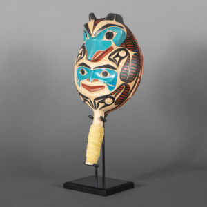 Wolf Globe Rattle
David A Boxley
Red cedar, leather, beads, paint, custom stand
11" (13 w/ stand) x 5½” x 4½”
