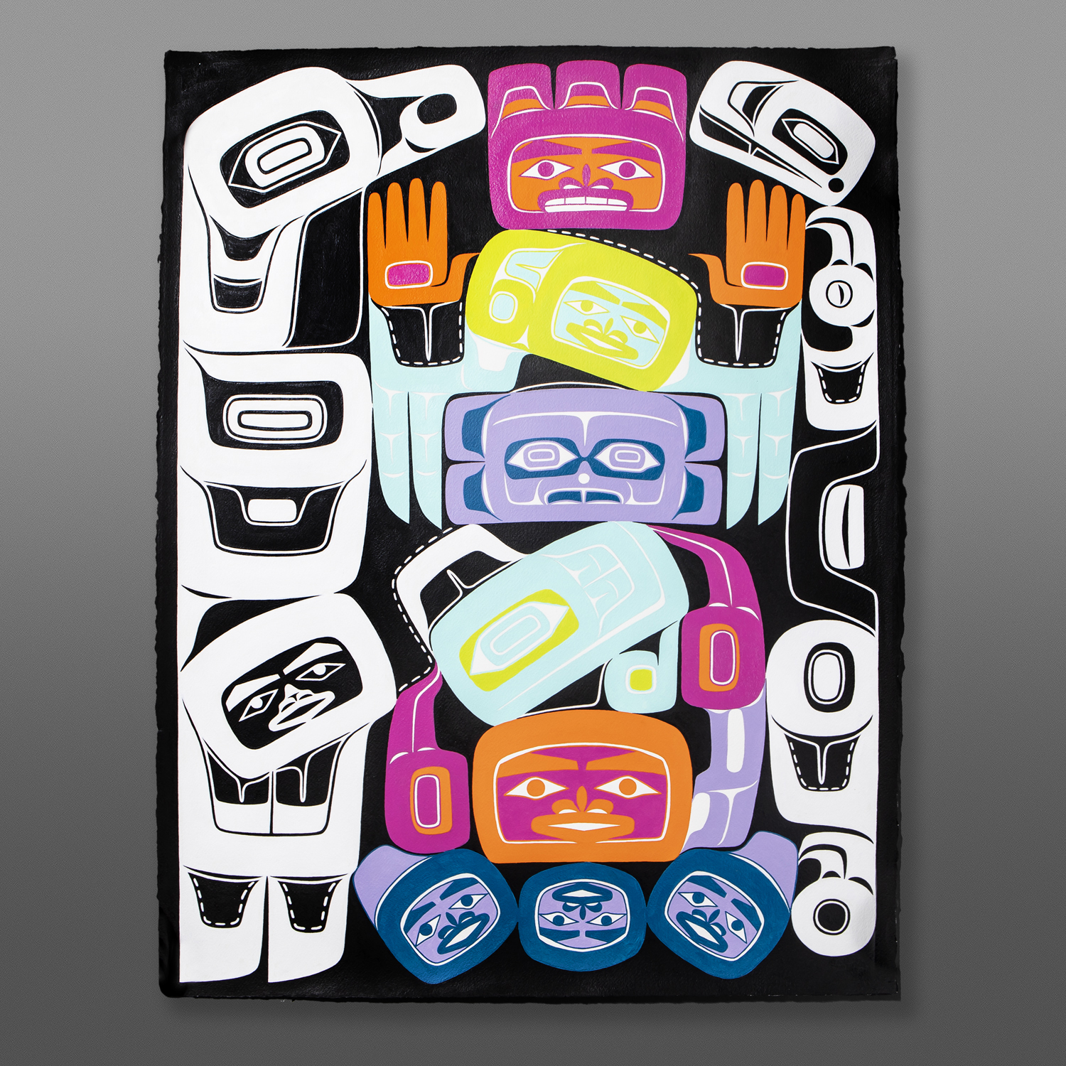 What We Take
Alison Bremner
Tlingit
Acrylic on Arches paper, unframed
30" x 22"$6000