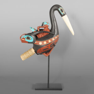Shaman's Oystercatcher Rattle
David A Boxley
Tsimshian
Red cedar, fossil ivory, paint
12" x 10" x 4½" (16” with stand)
$12000

