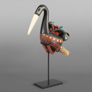 Shaman's Oystercatcher Rattle
David A Boxley
Tsimshian
Red cedar, fossil ivory, paint
12" x 10" x 4½" (16” with stand)
$12000
