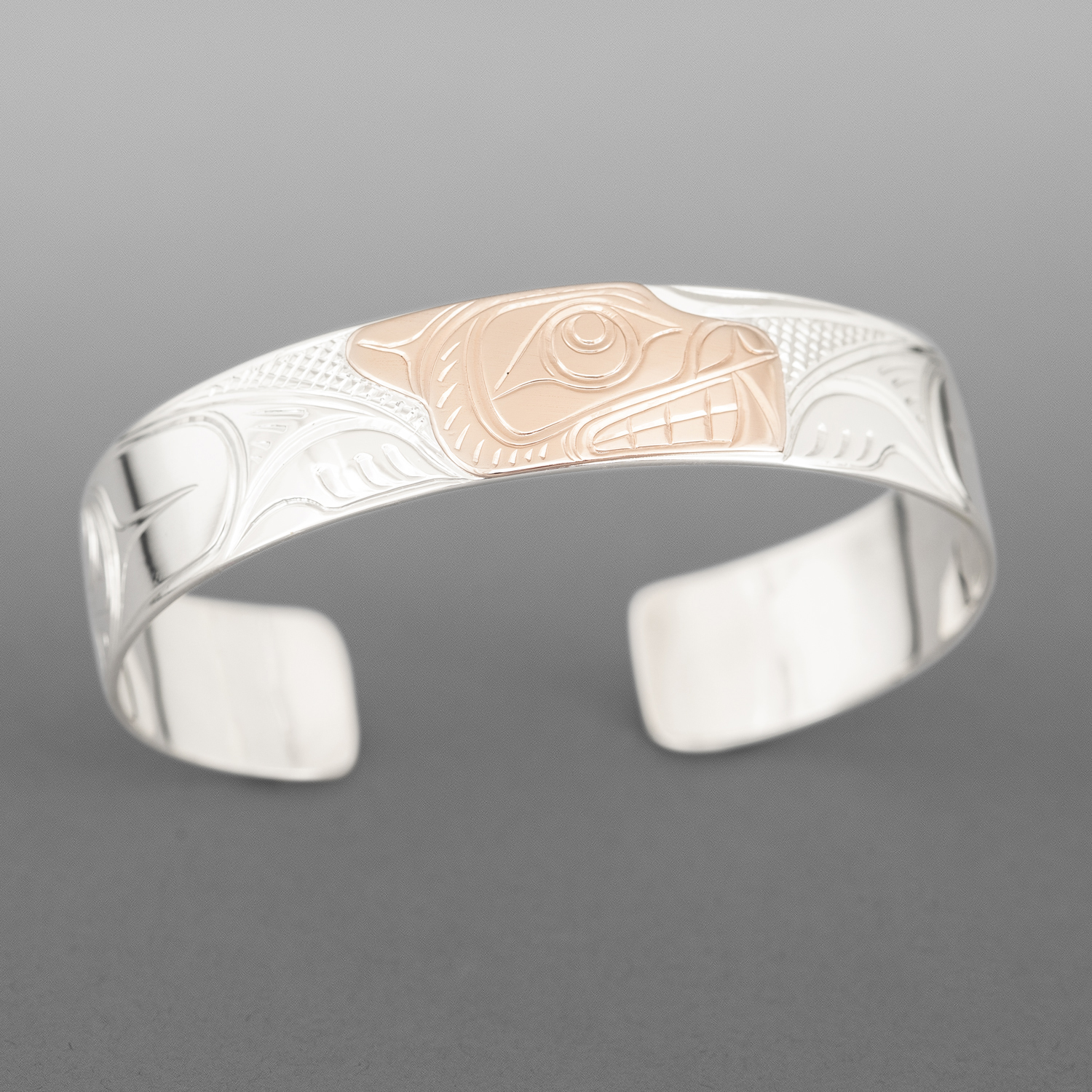 Northwest Coast Native Silver Cuff Bracelet Raven Design Haida Style Aboriginal