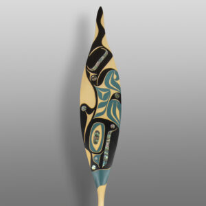 Wolf PaddleMoy Sutherland
Nuu-chah-nulthYellow cedar, abalone, paint
69” x 7½” x 1½”
$5600