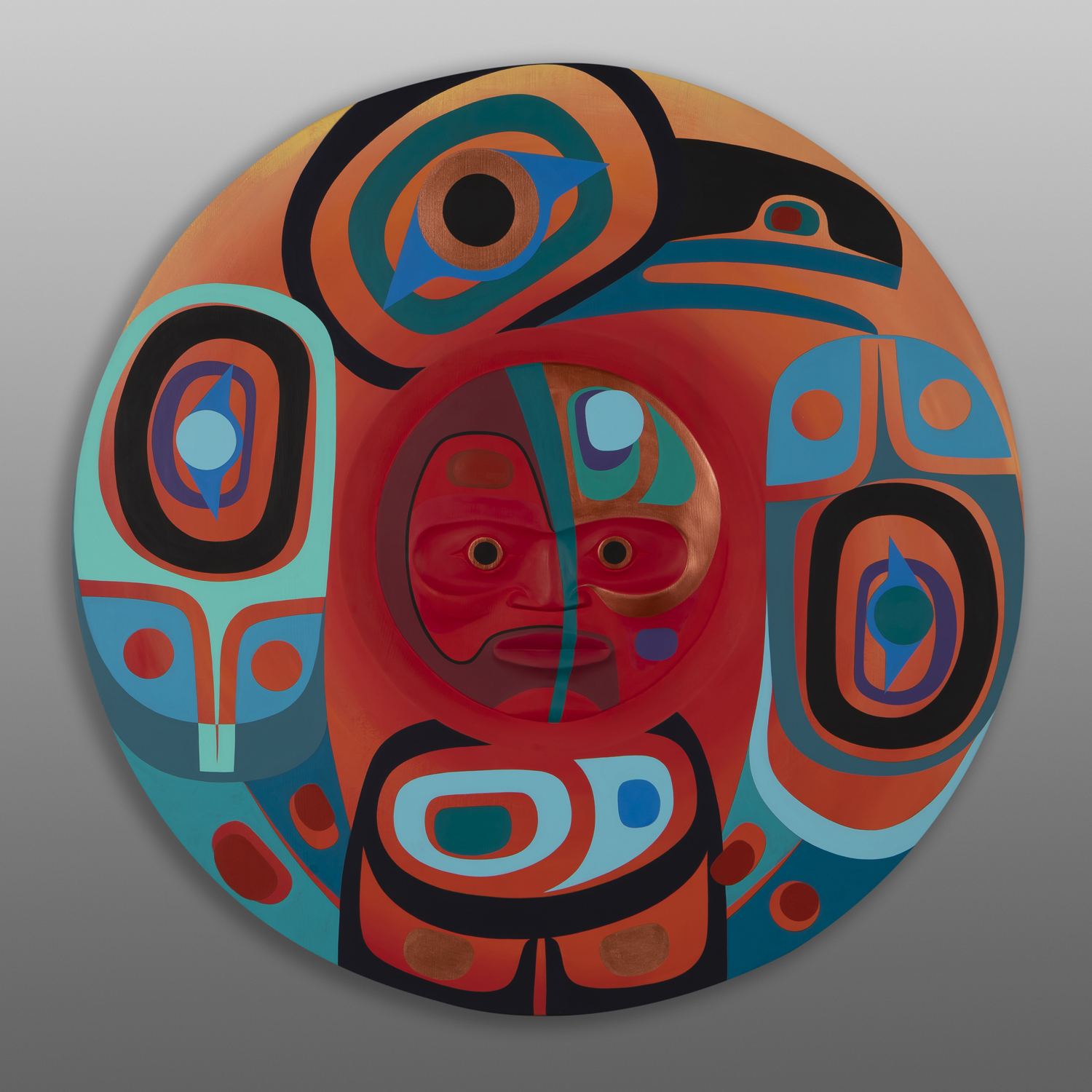 Raven's Red Moon
Steve Smith - Dla'kwagila
Oweekeno
Red cedar, paint
36" dia. x 2"
$12,500