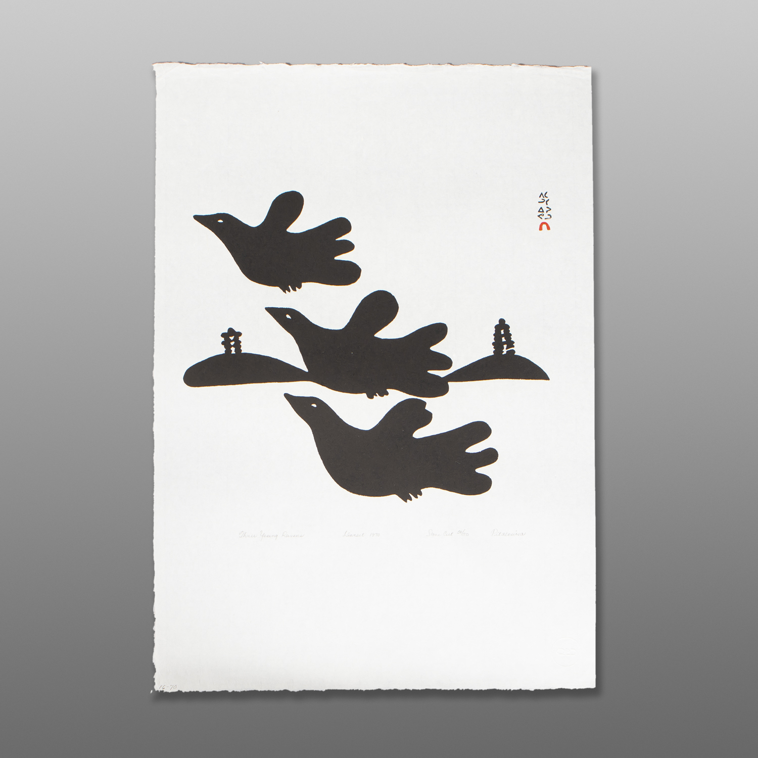 Three Young Ravens
Pitaloosie Saila
InuitStonecut
22½" x 16¼"
