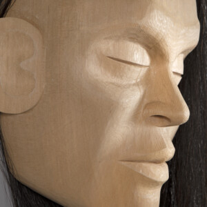 Meditation
Raymond Shaw
Kwakwaka'wakw
Red cedar, horsehair
14" x 13" x 5½” (22" with hair)
$5800